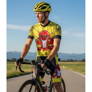 Weimostar‎ Cycling Jersey Flaming Skull Men's M Quick Dry Riding Bike Active NWT